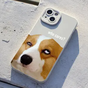 Funny Corgi "Who Cares?"Phone Case for iPhone 17/16/15/14/13/12/11/X/XS PLUS PRO MAX Humorous Corgi Meme Phone