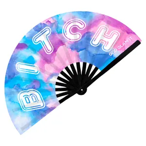 B!tch EDM Rave Folding Hand Fan -God Glam It