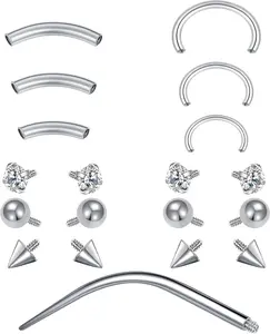 16G Rook   Septum Rings Eyebrow  Stainless Steel CZ Vertical Labret Lip Rings Tragus Daith Helix Earrings for Women Men 8mm/10mm/12mm