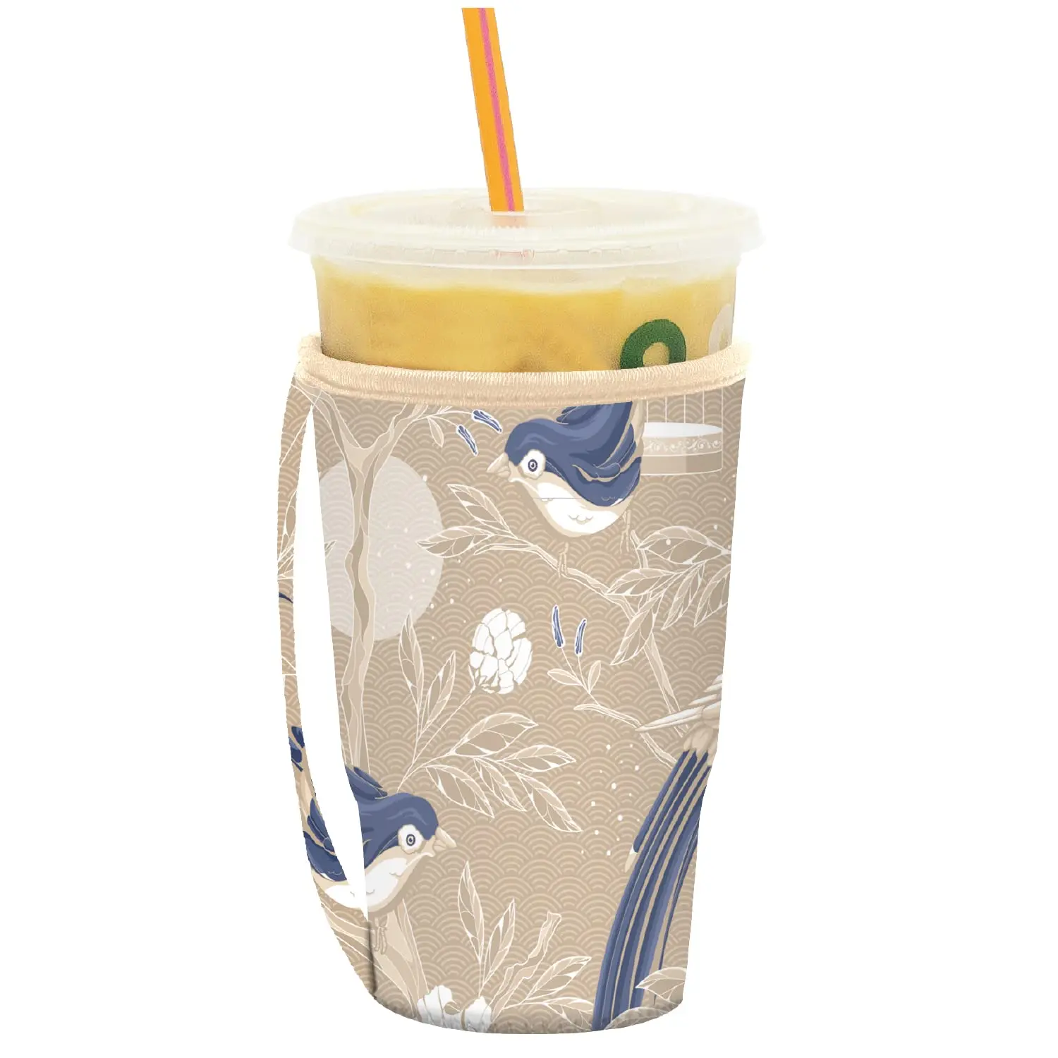 GoCuff Iced Coffee Sleeves Reusable Neoprene Insulator With Handle for Iced Coffee Cups, Cold Beverage Compatible For Soda, Latte, And Other Coffee Cups – Pink Sands Marble (Large 32oz)