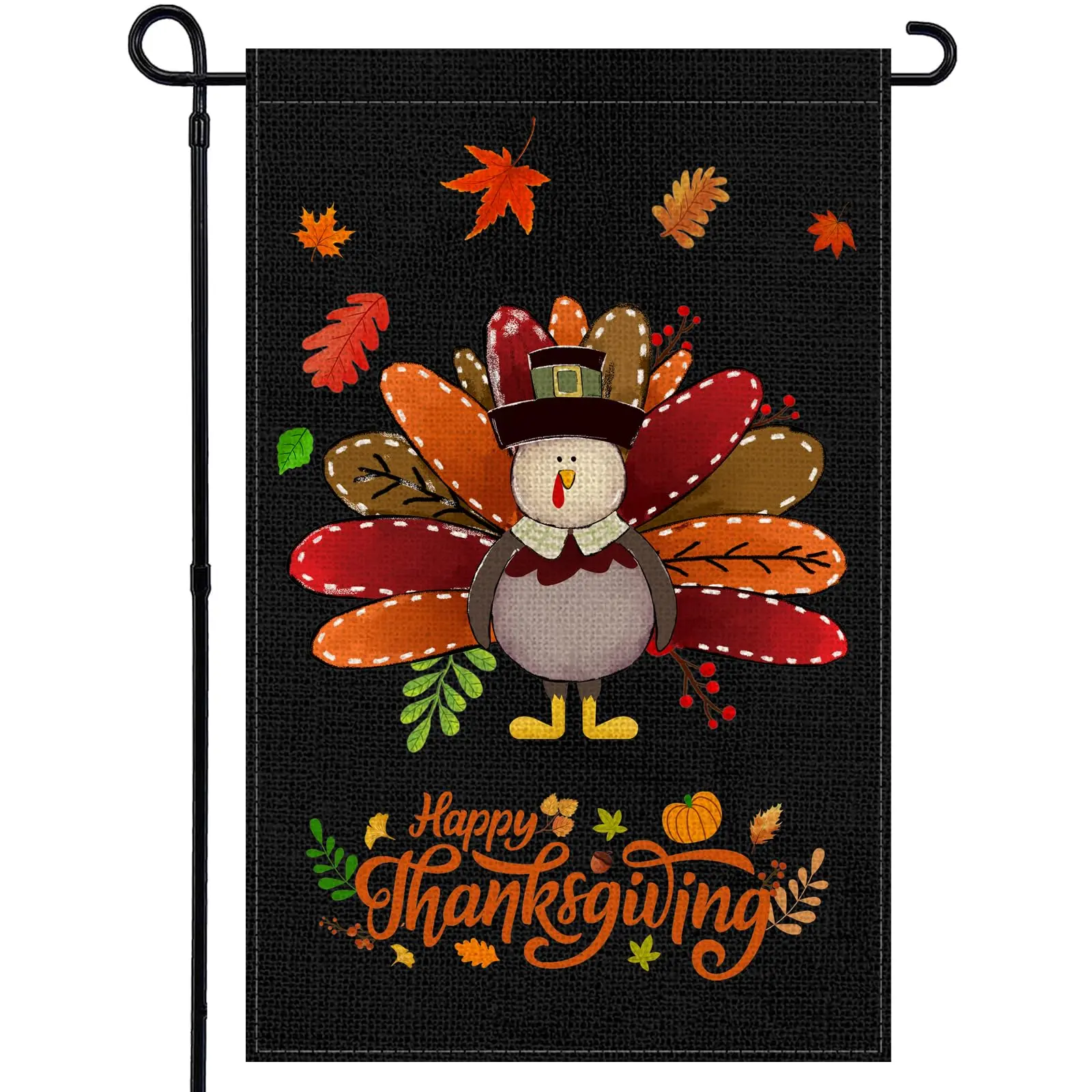 Fall Thanksgiving Turkey Garden Flag 12x18 Inch | Double Sided Bless Harvest Holiday Burlap Yard Flag for Outdoor Decoration