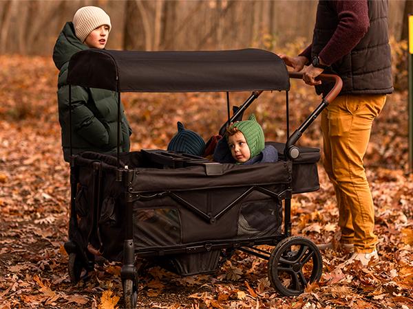 HARPPA Foldable 4 Seater Stroller Wagon, Mosquito Net & Canopy UPF50+, Stroller for Baby Toddler with Storage Bag, All-Terrain Wheels, Adjustable Handle & Cup Holder, Snack Tray