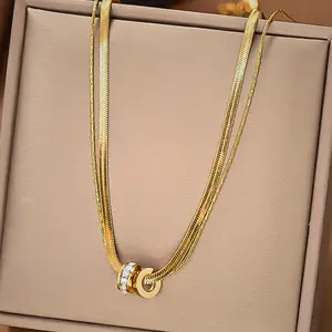 Elegant Double Layer CZ Pendant Necklace – Fashion Stainless Steel Accessory
