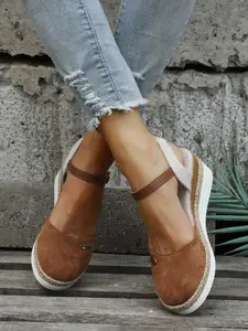 Women's Summer New Comfortable Sandals, Casual Beach Vacation Style Versatile Dress Shoes, Mid-Heel Woven Lightweight Wedge Buckle, Braided Heeled Sandals, Elevated Sandals