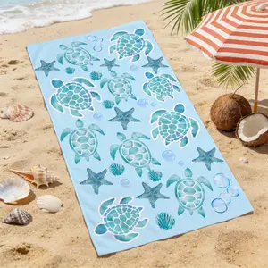 Sea Turtle Print Beach Towel, Quick-Dry Absorbent, Soft Skin-Friendly Fabric, Ideal for Beach, Pool, Camping
