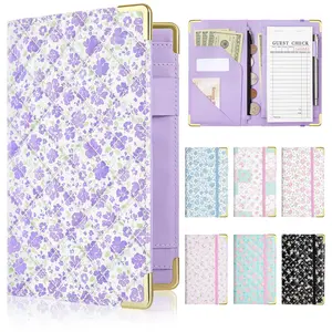 Cute Server Book for Waitress Quilted PU Leather, Zipper Pocket, Pen Holder, Fits Apron Organize Cash, Checks, Cards