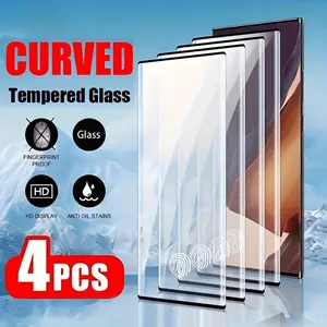 4 Pcs HD Tempered Glass Curved Screen Screen Protector Compatible With Samsung Galaxy S25 Ultra S24 S23 S22 Ultra S24 S23 S23+ S22+ S21+ S20 Note 20, With Fingerprint Unlock, 9H Tempered Glass Film, Anti-Fingerprint, Full Coverage, Case Friendly