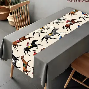1 2D table flag, rectangular table flag with horse racing pattern printed fabric, holiday dining table decoration for home and kitchen dining decoration, holiday dining table accessories