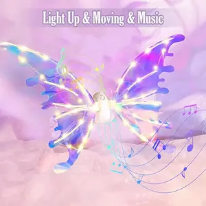 Light Up Fairy Wings for Girls – LED Butterfly Costume with Music for Kids Ages 4–8, Electric Dress-Up Wings for Pretend Play, Birthday & Christmas Holiday Gifts