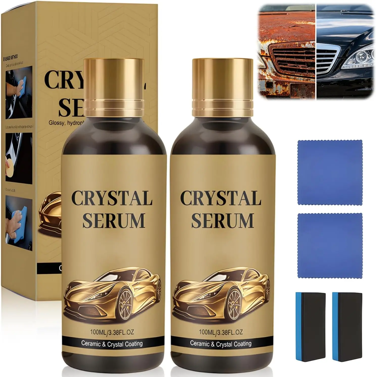 Crystal Serum Ceramic Coating for Cars, 100ML Advanced Ceramic Coating Polisher, 9H Hardness Graphene Coating for Auto Car Detailing Polish, Long Lasting Scratch Resistant Gloss Hydrophobicity, Automotive Must Have Essentials