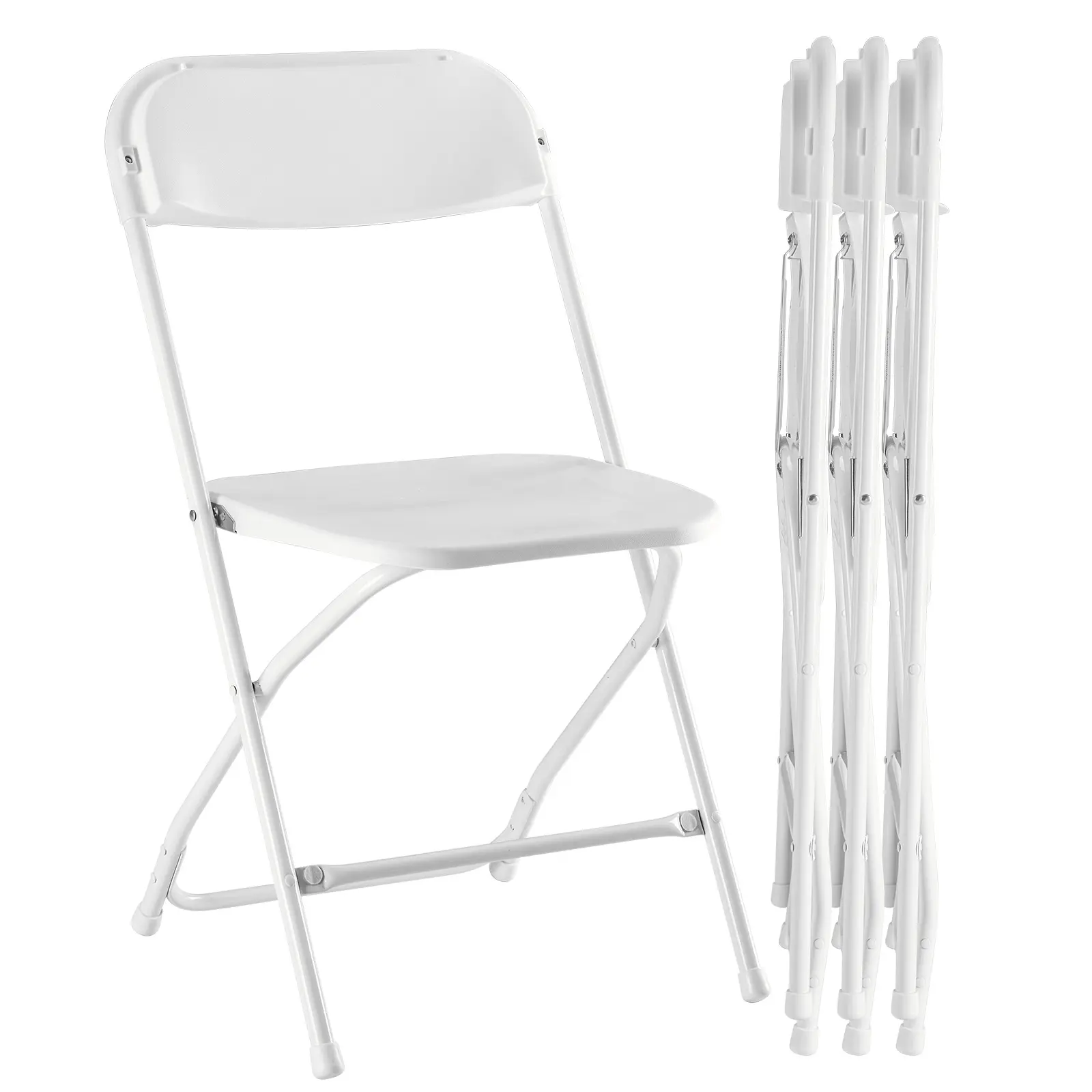 Portable Plastic Folding Chairs Set of 4, White Stackable Event Chairs with Steel Frame for Indoor Outdoor Use