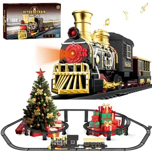 Electric Train Set with 3D Elevated Tracks Music, Lights & Quiet Mode Christmas Train for Kids Birthday Gift Holiday Toy for Boys Girls 3 4 5 6 7