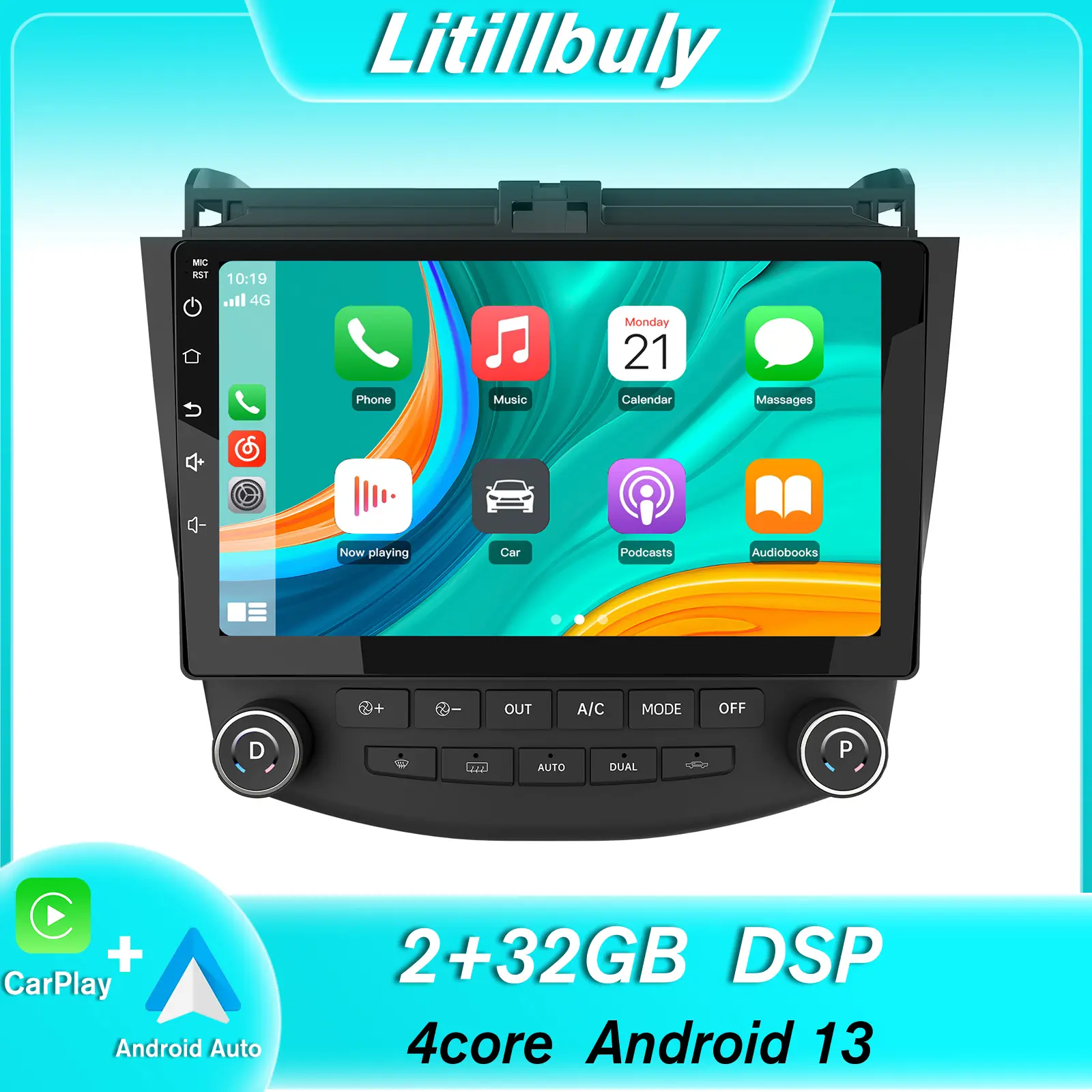 10.1" Android 13 Car Stereo for Honda Accord 2003-2007 touch screen has Android Auto Wireless Carplay, Bluetooth WIFI supports GPS Navigation