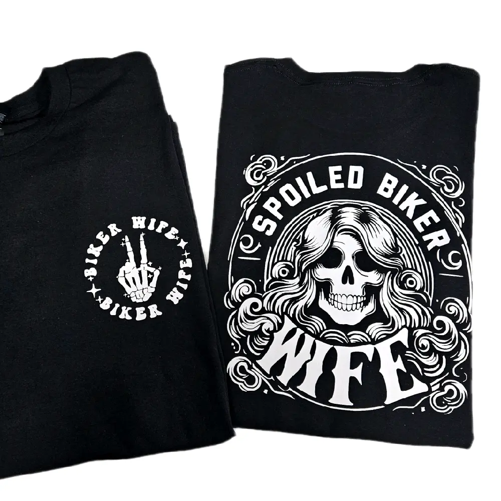 biker wife shirt skull motorcycle riding wifey rider trendy short sleeve tshirt cute women harley rider alternative goth tee