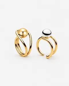 Gold Beaded Dome Ring, Mixed Metal Sculptural Statement Ring, Modern Two-Tone Band, Everyday Ring Stack, Gold or Two-Tone Knot Ball Ring