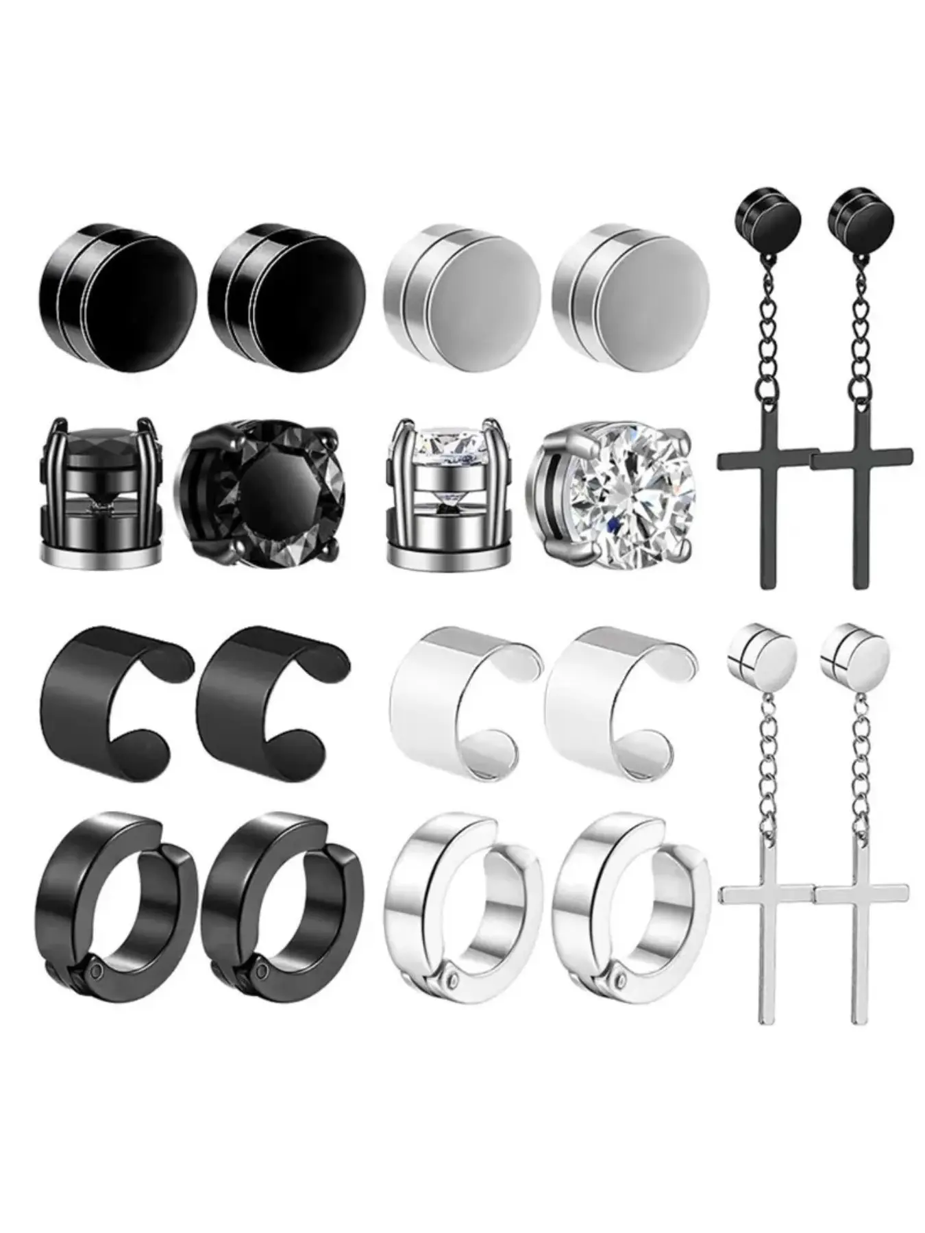 Magnetic Casual Earrings Set, Earring Pack, Fashionable Cross Design Cuff Earcuff & Dangle Earrings, Street Style Trendy All-Match Jewelry, Perfect Birthday Gift