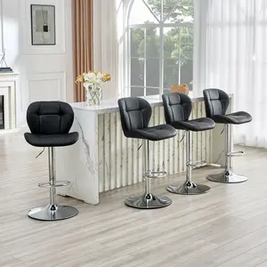 Modern Adjustable Swivel Bar Stools Set of 2, PU Leather Hydraulic Counter Height Chairs with Thickened Seat Cushion, Ergonomic Backrest and Footrest for Bar, Kitchen, Island, Dining Room