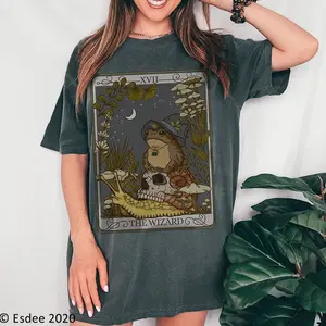 The Wizard Tarot Comfort Colors TShirt, Witchy Frog Oracle Card Shirt, Trendy Goblincore Clothing, Mushroom Cottagecore Tarot Lover Gift,
