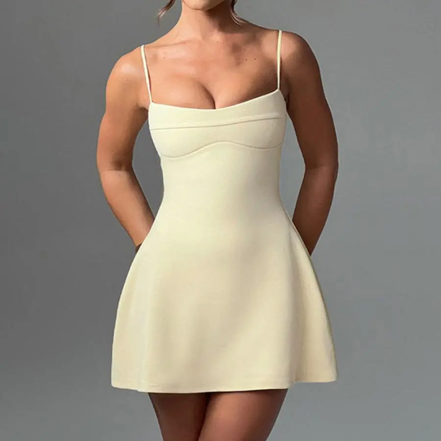 Women's Casual Knit Dress - Solid Sleeveless Bow Neck, Loose-Fit Knee-Length Style with Mesh Detail for All Season Wear, Lady, Casual Wear, Knit Weave, Clothes, Basic, Daily, Knitting