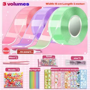 DIY Nano Tape Kit with Bubble Blower, Straw, Tweezers, Stickers, Double-Sided Adhesive Plastic Nanotape, Perfect for Party Gifts and Fun Crafts