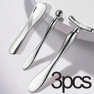 3-piece face cream tool set, metal eye cream applicator, eye and face cream applicator stick cosmetic spoon spatula, facial massager tool, facial massager for reducing puffiness, wrinkles and dark circles