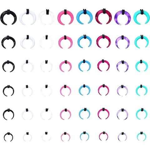 48Pcs Acrylic Septum Stretching Kit 14G-4G Hypoallergenic C-shape Buffalo Pinchers with O-rings for Nose Ear Cartilage Piercing