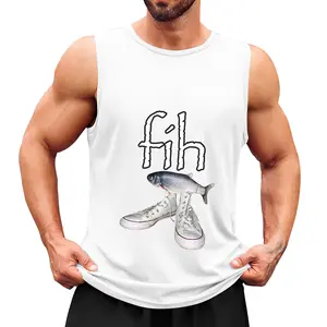 Men's Funny Fish Graphic Tank Top, Fishing Print Sleeveless Summer Muscle Shirt, Lightweight Casual Vest