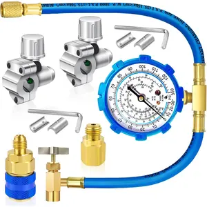 Refrigerator Freon Recharge Hose Gauge Kit - A/C R134a R12 R22 R502 Fridge Recharge Tool Kit With BPV31  Piercing Tap Valve, Quick Coupler, Self-Sealing Adapter for Refrigerant System