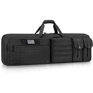 Soft Rifle Case Long Double Tactical Bag, Lockable Zipper Gun Case with Four Pockets, Rifle Bag Gun Backpack with Shoulder Straps and Padded Handle for Outdoor Hunting