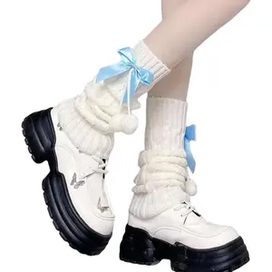 Long Lolita Leg Warmers  Women Harajuku Japanese Wool Cable Knit Thigh High Leg Warmers Loose Socks