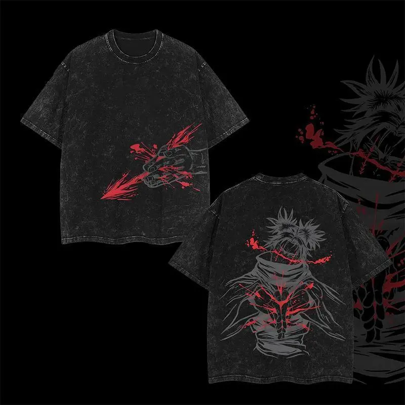 Choso Graphic Tshirt, Men's Oversized Anime Streetwear in Soft Washed Cotton with a Seamless Ribbed Round Neck and 2-Sided Print, Fabric, Pre-Washed, Premium Cotton