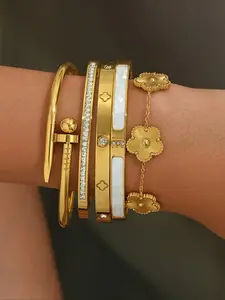 Elegant Fashion Bangle Bracelet Set, Stainless Steel Jewelry for Party, Daily Clothing Decor, Trendy All-match & Exquisite Jewelry for Birthday Gift, Bangles Bracelets Set