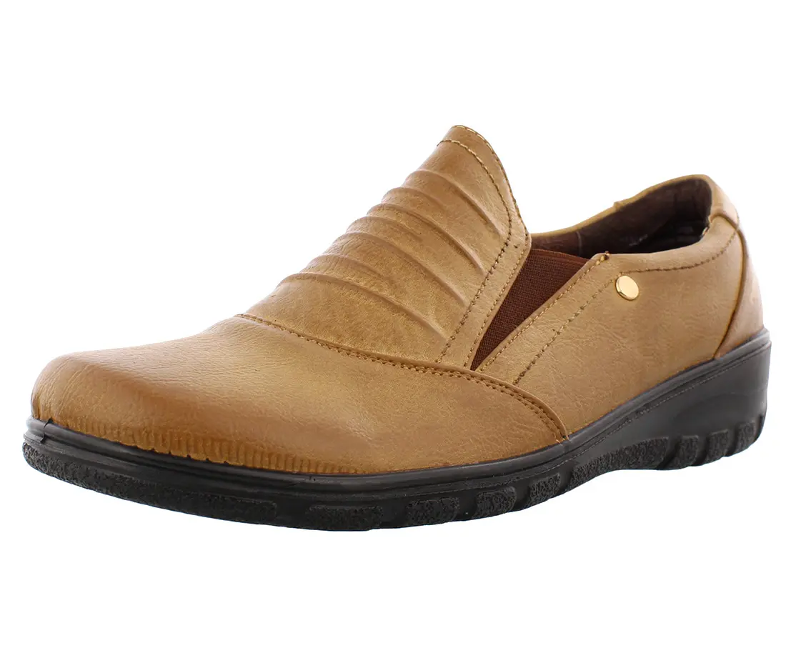 Easy Street Proctor Women's Wedge Loafers, Comfortable Slip-On Dress Shoes with Buckle Accent and Textured Upper, Footwear, Walking Shoes, Everyday Wear, Laceless