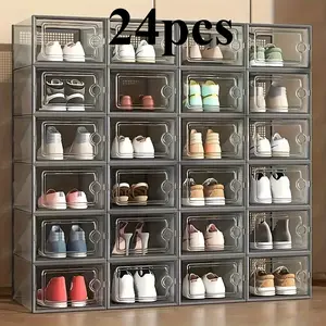 24-Pack transparent storage shoe box with lid, foldable, Stackable shoe storage box, durable shoe box suitable for all kinds of shoe types, ideal choice for home dormitory shoe cabinets, space-saving shoe racks