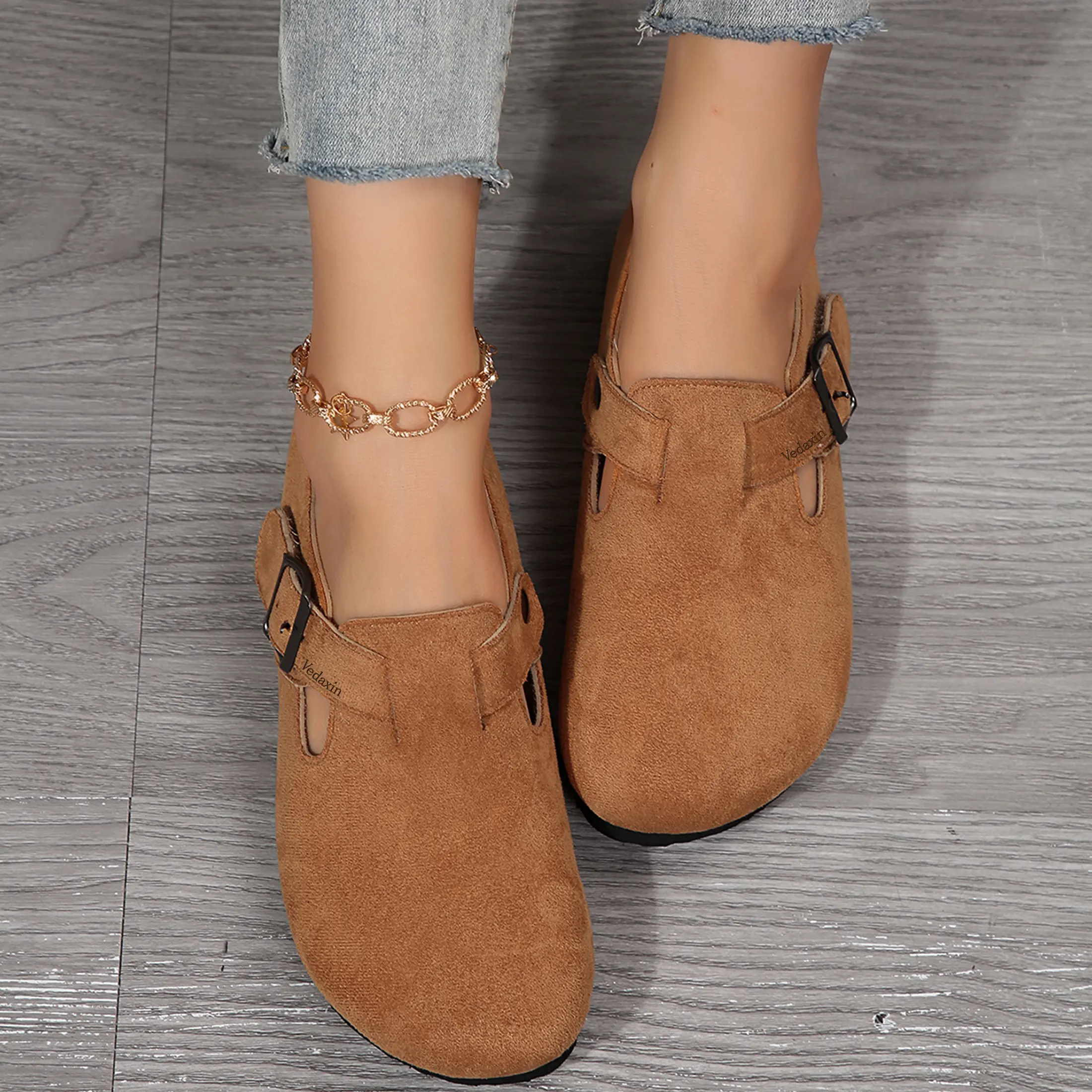 Multi-Color Suede Women's Clogs Buckle Accent Slip-Ons Indoor Outdoor Shoes for Fashionable Leisure Style