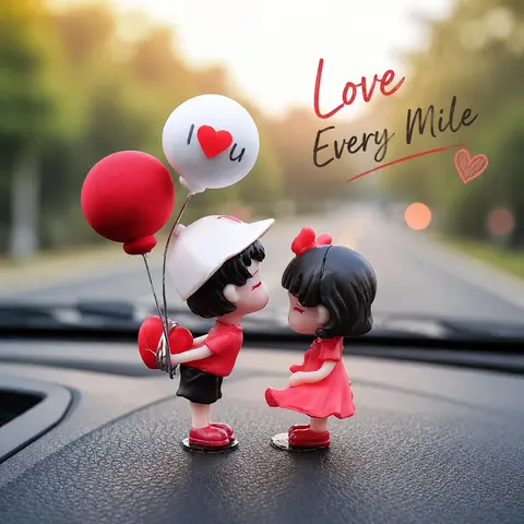 Cute Cartoon Kissing Couples Resin Figurines - Durable Car Interior Accessory with Double-Sided Adhesive Tapes, Desk & Car Decor, Corrosion-Resistant Compact Bedroom Ornament, Balloon-Included Anti-Fatigue Dashboard Accessory
