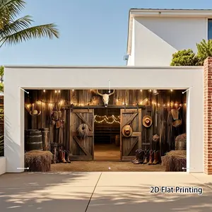 1pc Rustic Barn Western Cowboy Garage Door Banner - 2D Flat Printing Autumn Harvest Festival Decor, No Electricity Needed, Durable Outdoor Decoration for Fall Celebrations & Seasonal Home Exterior Decor, Easy Setup Decor, 2D Flat
