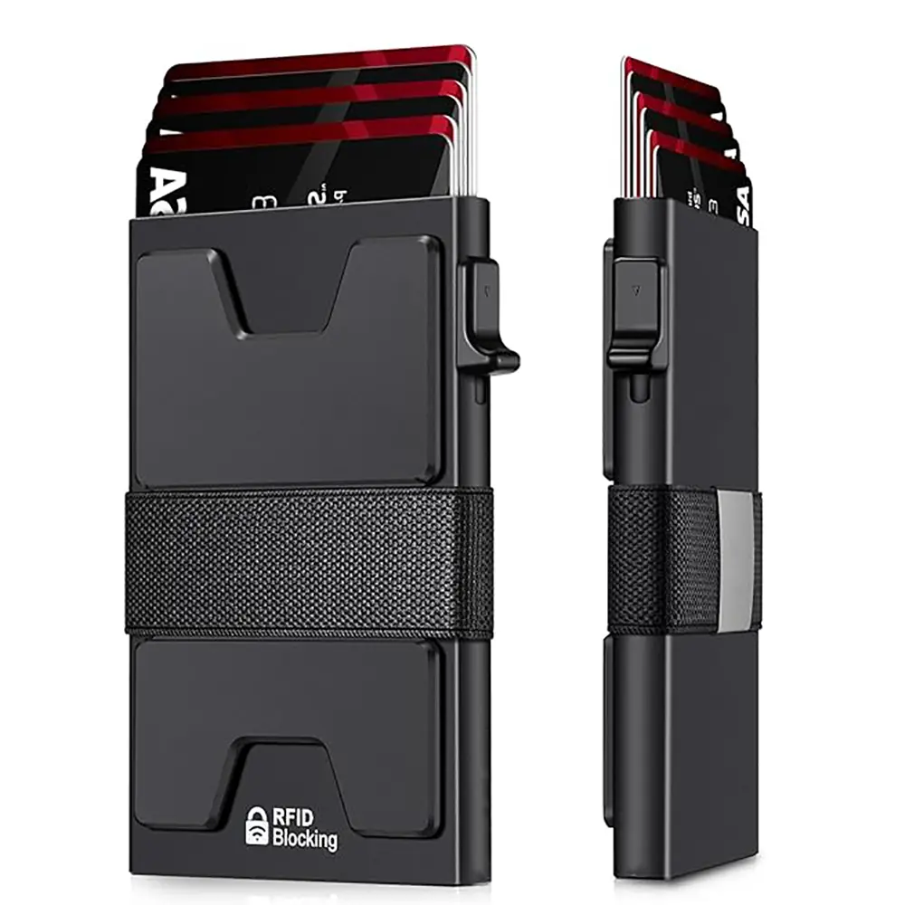Men's RFID Blocking Aluminum Smart Pop-Up Credit Card Organizer Card Holder - Slim Front Pocket Fit, Minimalist Design, Cash Clip, Durable Expandable Backplate, Side Trigger, 12+ RFID Slots, 1-Button Access, Ideal for Travel, Gift for Boyfriend