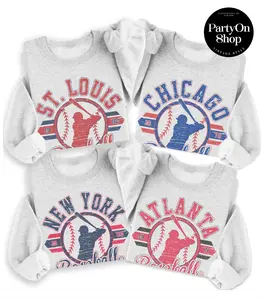 Vintage Baseball Sweatshirt Retro Established City Baseball Pullover Sports Unisex Crewneck Sweatshirts Sublimation Print Casual Graphic Top