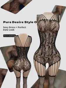 Women's Sexy Stocking Plain Hollow Out Split Crotch Fishnet Jumpsuit, High Waist Fashionable Design, Perfect for Stylish Looks