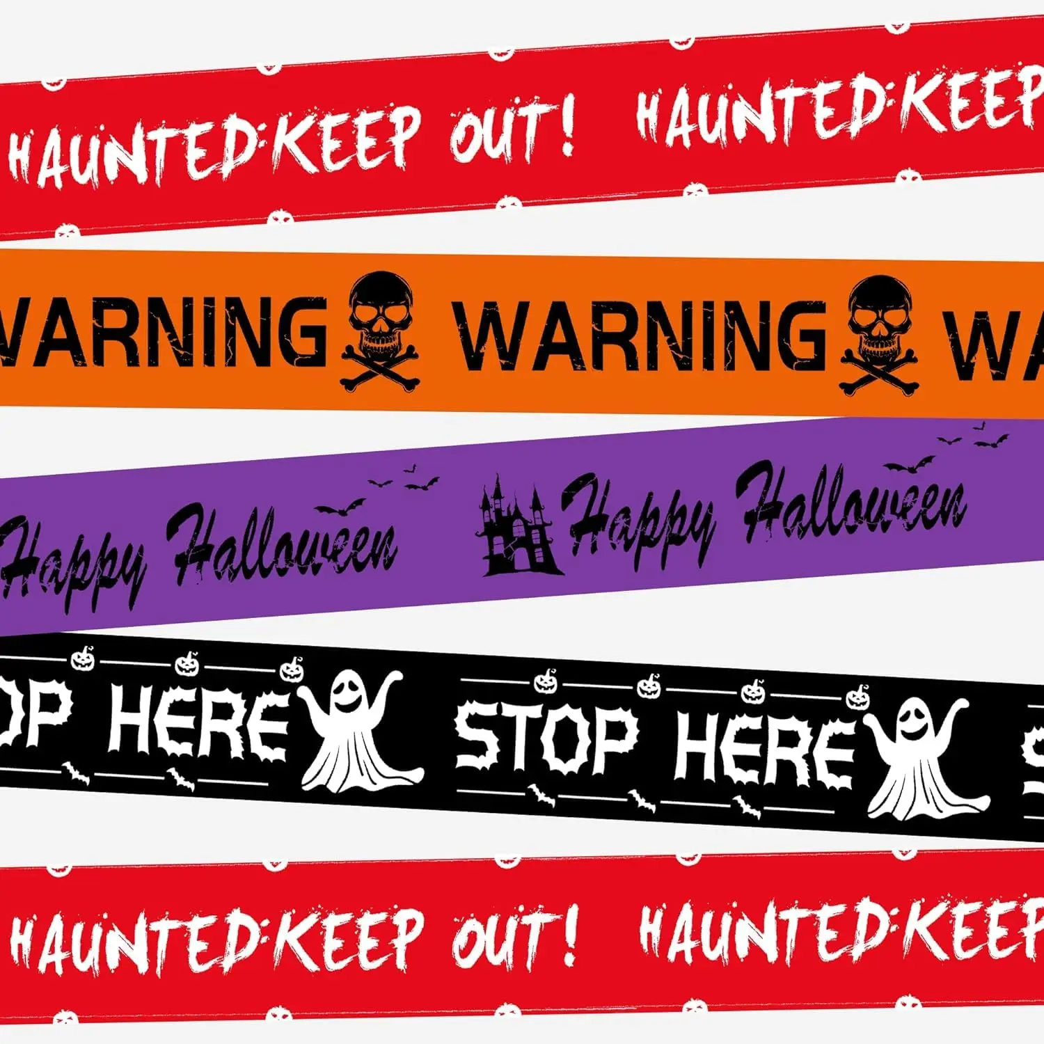 5 Pack Halloween Decoration Caution Tape- 120 Ft x 3 Inch Creepy Halloween Fright Tapes- Multicolor Haunted Keep Out, Stop Here, Happy Halloween, Warning Tapes for Halloween Party Decoration