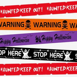 5 Pack Halloween Decoration Caution Tape- 120 Ft x 3 Inch Creepy Halloween Fright Tapes- Multicolor Haunted Keep Out, Stop Here, Happy Halloween, Warning Tapes for Halloween Party Decoration
