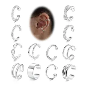 Simple Plain Cuff Earrings, Rhinestone Decorated Fake Earrings for Women & Girls, Braid & Chain Simple Design Ear Cuffs, Fashion Jewelry for Daily  Decor(Sheet)