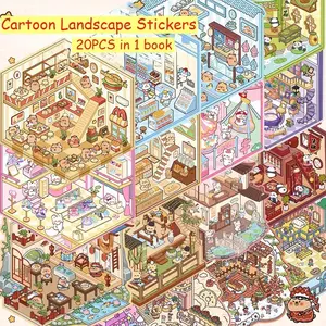 20PCS 3D Capybara Landscape Stickers Collection Book Album Cartoon Scene DIY Toy Game Festival Birthday Gift for Kid Girl Child