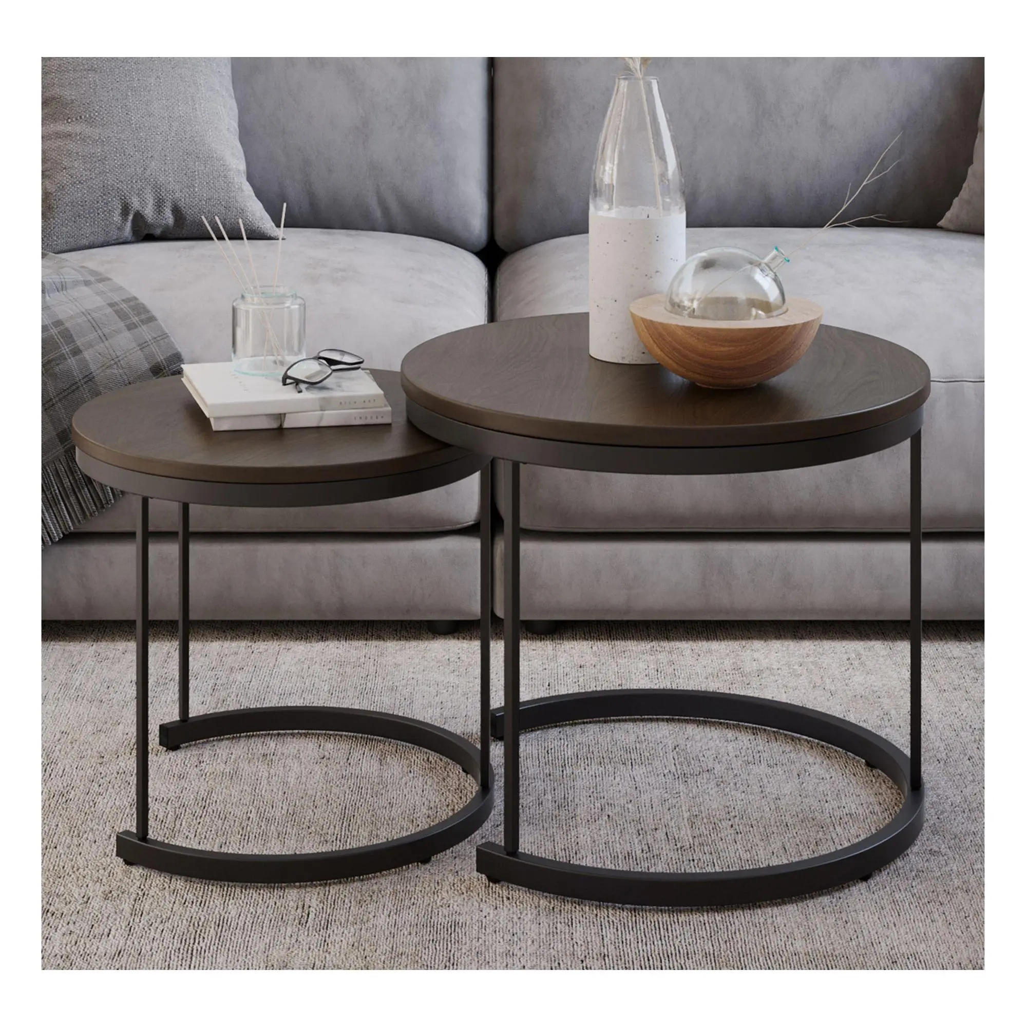 Lavish Home Set of 2 Small Round Nesting CoffeeTables