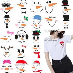 36 Pcs Snowman Face Iron-On Transfer Stickers, DIY Clothing Decorations for T-Shirts, Jeans, Hats, Backpacks, Multi-Color Snowman Decals