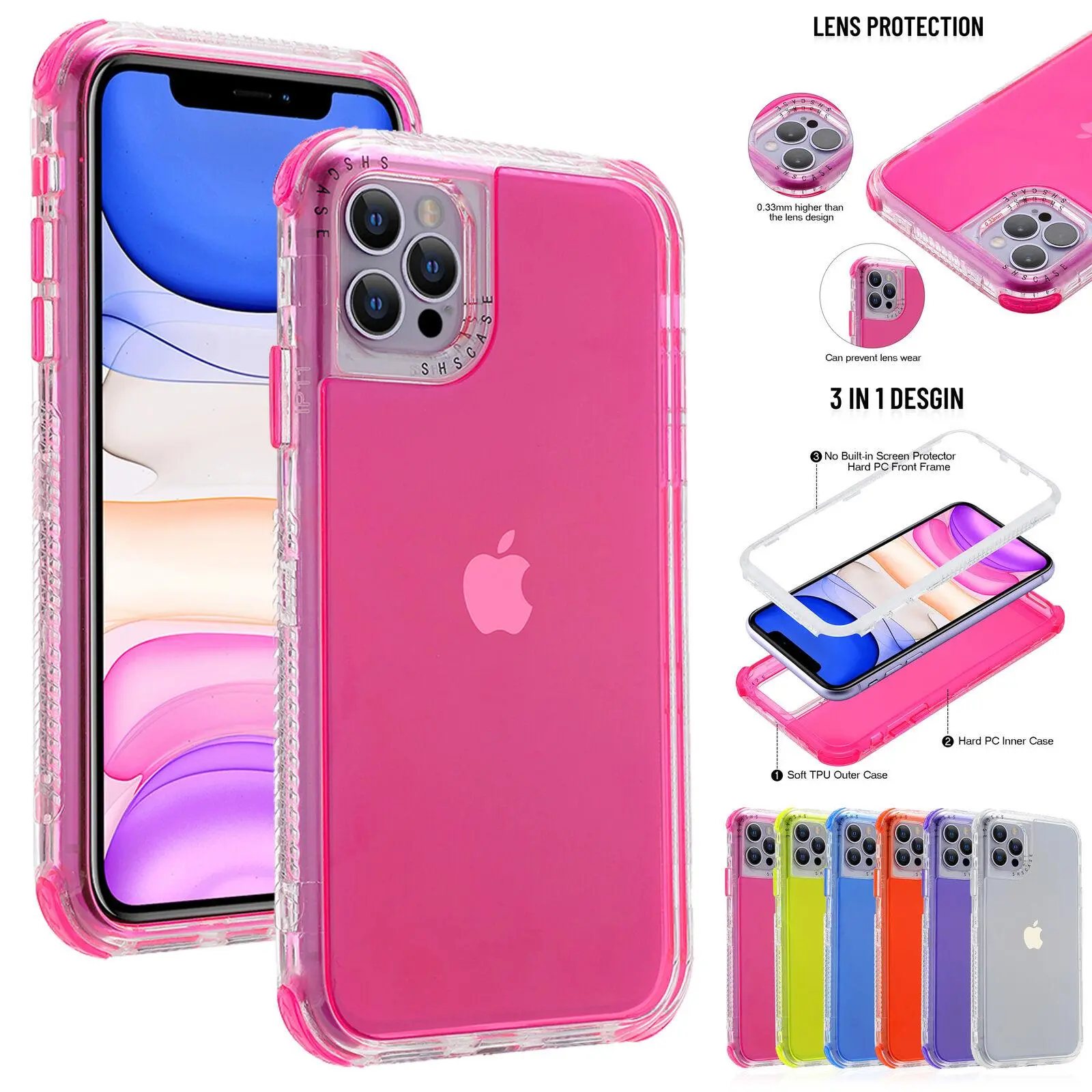 NUYETE Clear Defender Colorful Case For iPhone 17 16 Pro Max 15 14 13 12 Pro Max Hybrid Shockproof Heavy Duty Cover,back to school,back to school haul