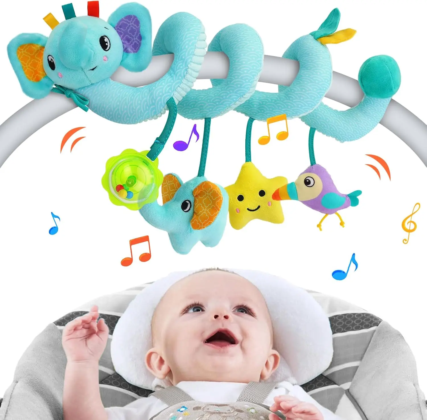 Baby Spiral Car Seat Hanging Stroller Toy for Infants 0-12 Months | Crib Soft Sensory Rattle Toys for Infants 0-12 Months as Newborn Baby Girl Shower Gifts