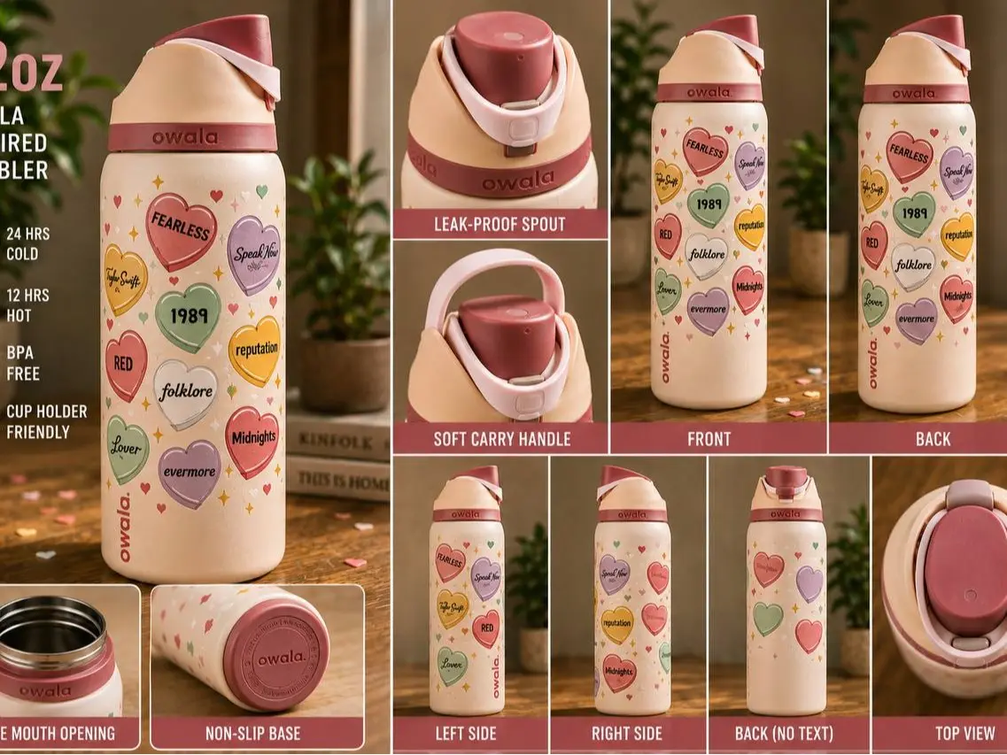 32oz Insulated Tumbler with Straw Lid, Leakproof Stainless Steel Water Bottle, Heart Album Inspired Design