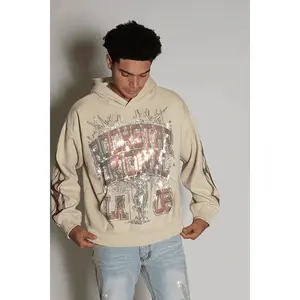 Oryn Beige Rhinestone Oversized Hoodie